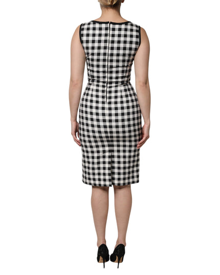 Dolce & Gabbana White Black Checkered Sleeveless Sheath Dress
