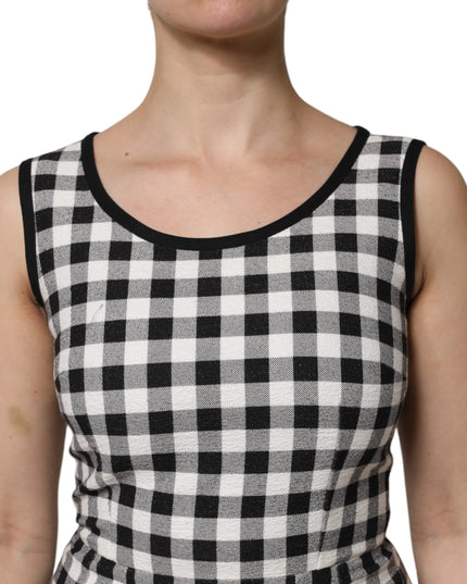 Dolce & Gabbana White Black Checkered Sleeveless Sheath Dress