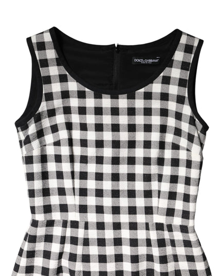 Dolce & Gabbana White Black Checkered Sleeveless Sheath Dress