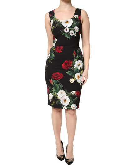 Dolce & Gabbana Black Floral Print Sleeveless Sheath Dress