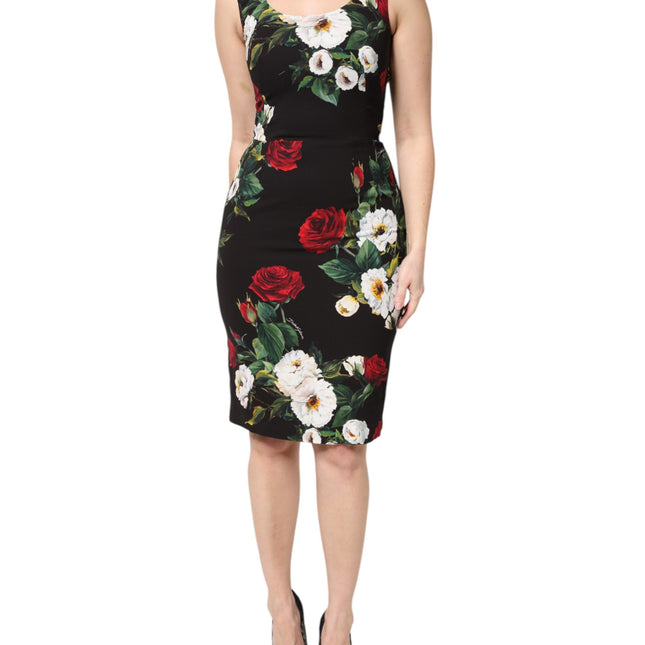 Dolce & Gabbana Black Floral Print Sleeveless Sheath Dress