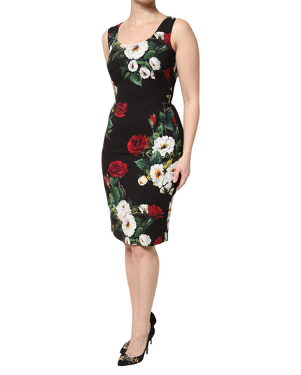 Dolce & Gabbana Black Floral Print Sleeveless Sheath Dress