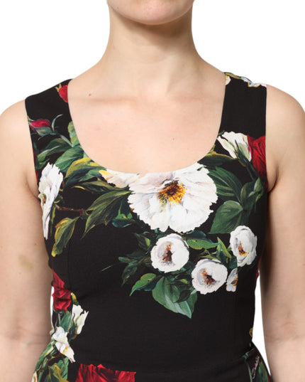 Dolce & Gabbana Black Floral Print Sleeveless Sheath Dress