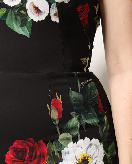 Dolce & Gabbana Black Floral Print Sleeveless Sheath Dress