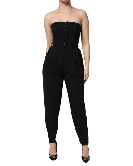 Dolce & Gabbana Black Wool Strapless Romper Jumpsuit Dress