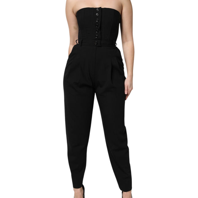 Dolce & Gabbana Black Wool Strapless Romper Jumpsuit Dress