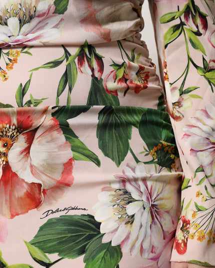 Dolce & Gabbana Pink Floral Silk Fit And Flared Midi Dress