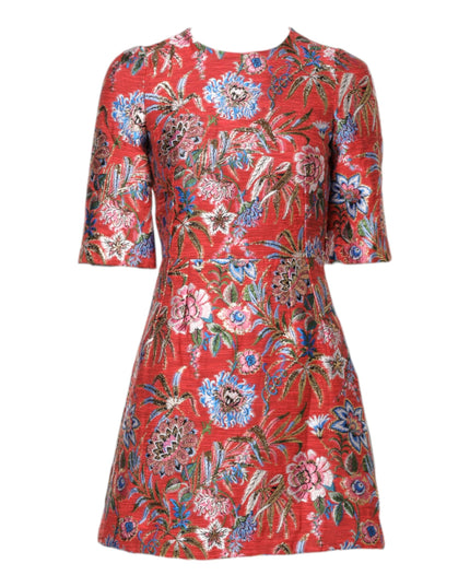 Dolce & Gabbana Red Floral Jacquard A-line Mini Dress