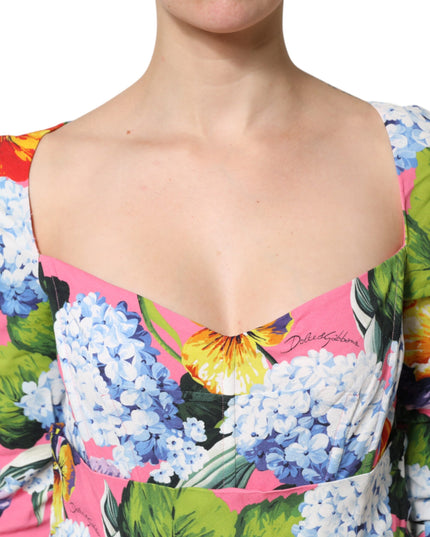 Dolce & Gabbana Multicolor Floral Pleated Sheath Midi  Dress