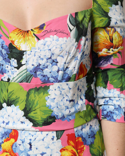 Dolce & Gabbana Multicolor Floral Pleated Sheath Midi  Dress