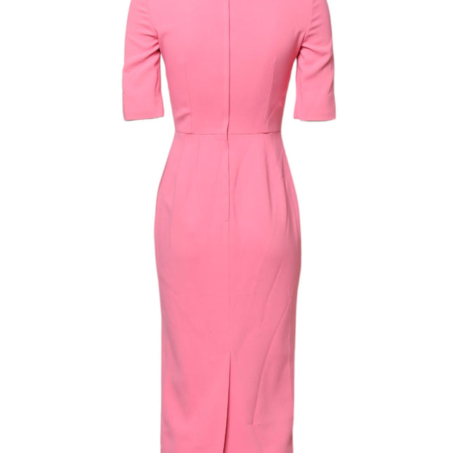 Dolce & Gabbana Pink Viscose Short Sleeve Sheath Midi Dress