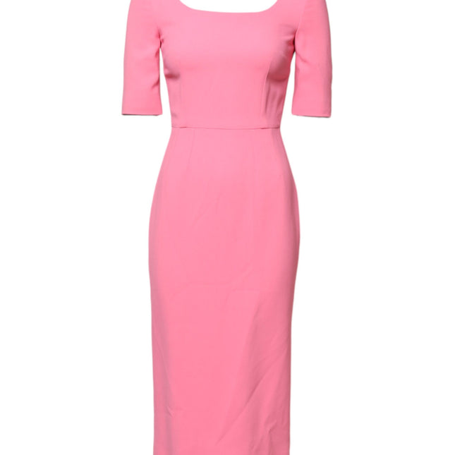 Dolce & Gabbana Pink Viscose Short Sleeve Sheath Midi Dress