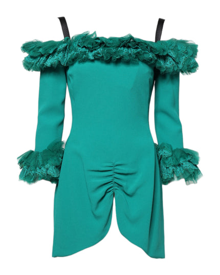 Dolce & Gabbana Green Lace Off Shoulder Sheath Mini Dress