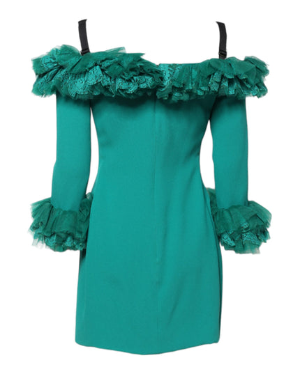 Dolce & Gabbana Green Lace Off Shoulder Sheath Mini Dress