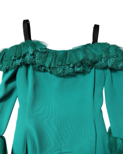 Dolce & Gabbana Green Lace Off Shoulder Sheath Mini Dress