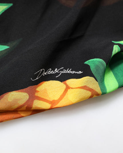 Dolce & Gabbana Black Pineapple Print Silk Wrap Mini Dress