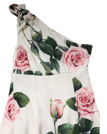 Dolce & Gabbana White Floral One Shoulder Sheath Midi Dress