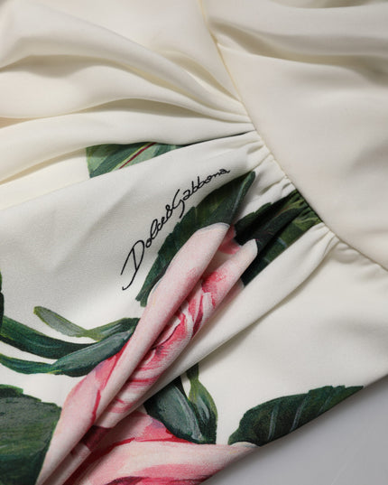 Dolce & Gabbana White Floral One Shoulder Sheath Midi Dress