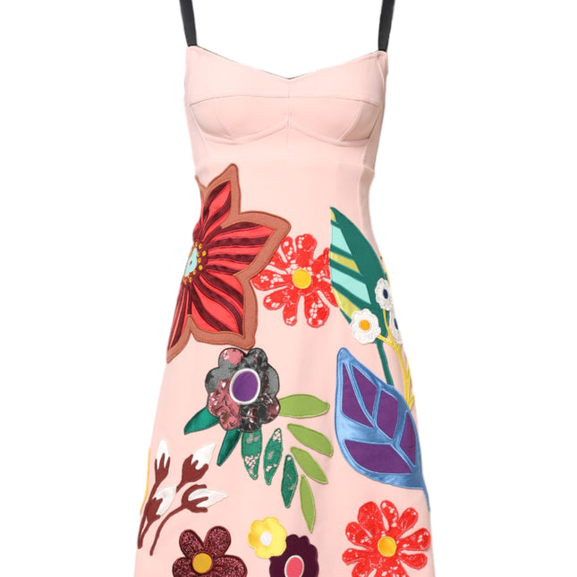 Dolce & Gabbana Pink Floral Print Spaghetti Strap Mini Dress