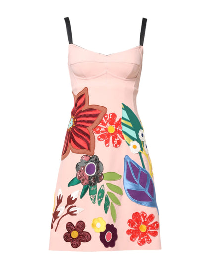 Dolce & Gabbana Pink Floral Print Spaghetti Strap Mini Dress