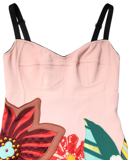 Dolce & Gabbana Pink Floral Print Spaghetti Strap Mini Dress