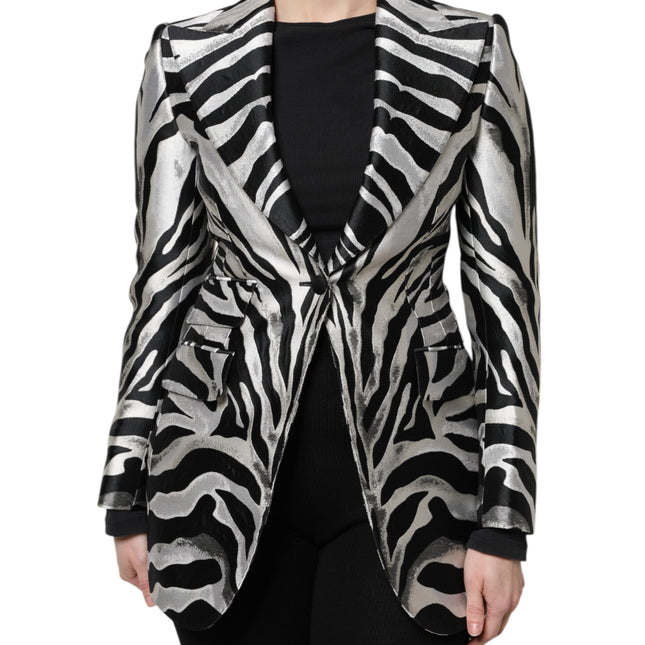 Dolce & Gabbana Black White Polyester Women Blazer Jacket