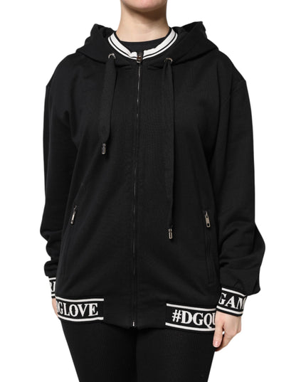 Dolce & Gabbana Black Cotton Hooded Full Zip Sweatshirt Sweater