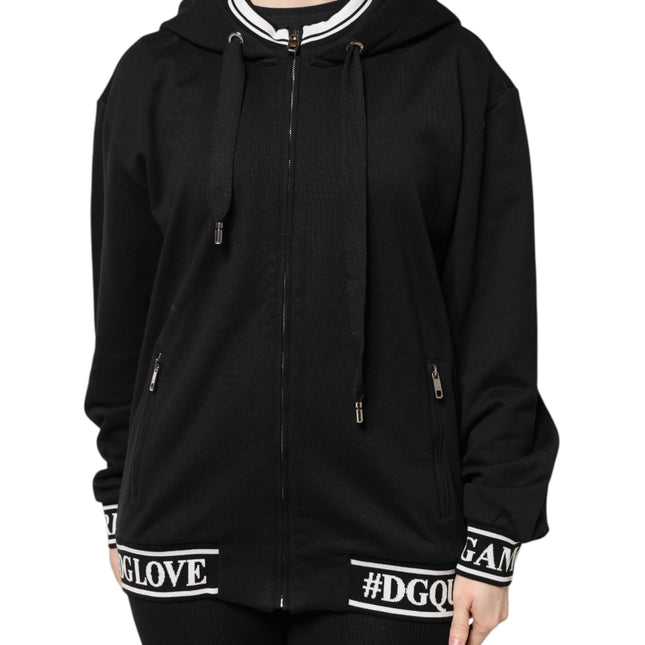 Dolce & Gabbana Black Cotton Hooded Full Zip Sweatshirt Sweater