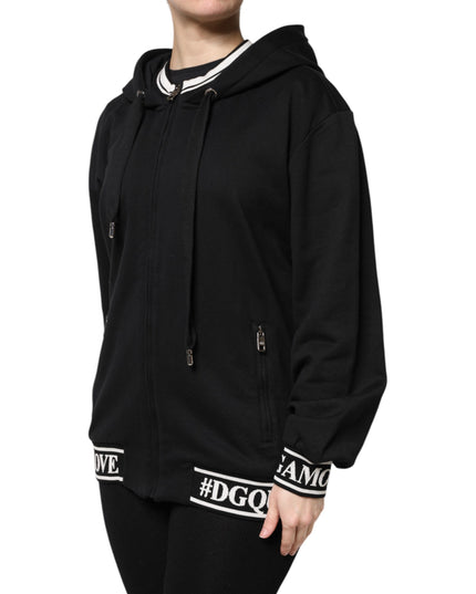 Dolce & Gabbana Black Cotton Hooded Full Zip Sweatshirt Sweater