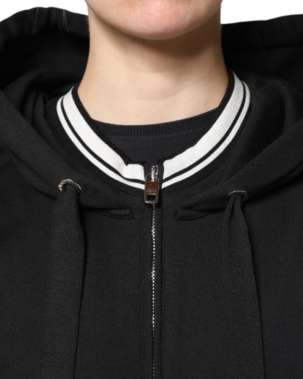 Dolce & Gabbana Black Cotton Hooded Full Zip Sweatshirt Sweater