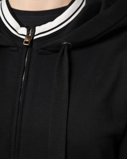 Dolce & Gabbana Black Cotton Hooded Full Zip Sweatshirt Sweater