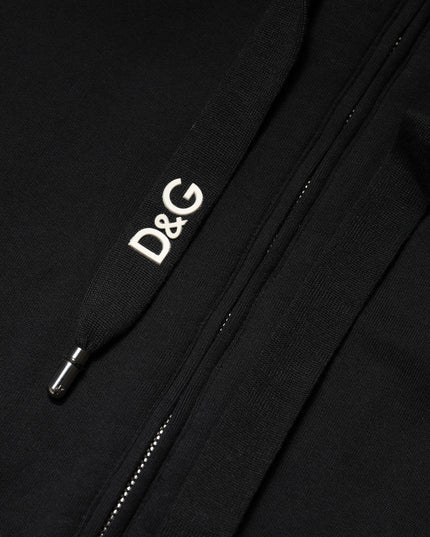Dolce & Gabbana Black Cotton Hooded Full Zip Sweatshirt Sweater
