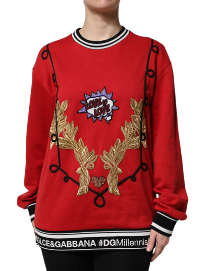 Dolce & Gabbana Red Cotton Queen Sequined Pullover Sweater