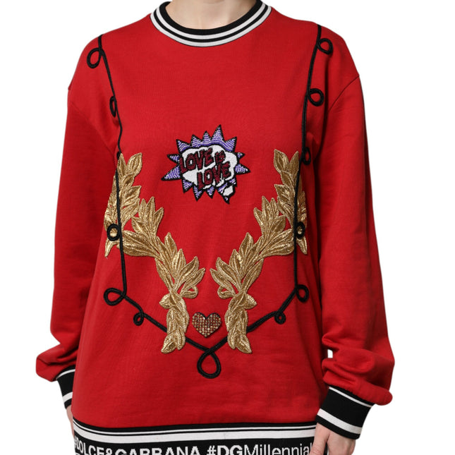Dolce & Gabbana Red Cotton Queen Sequined Pullover Sweater