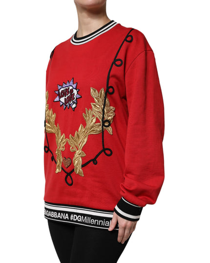 Dolce & Gabbana Red Cotton Queen Sequined Pullover Sweater