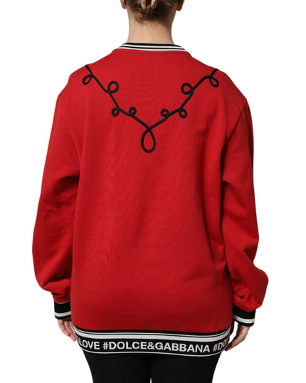 Dolce & Gabbana Red Cotton Queen Sequined Pullover Sweater