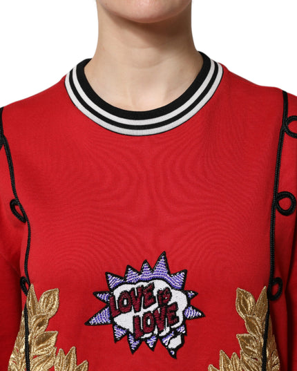 Dolce & Gabbana Red Cotton Queen Sequined Pullover Sweater