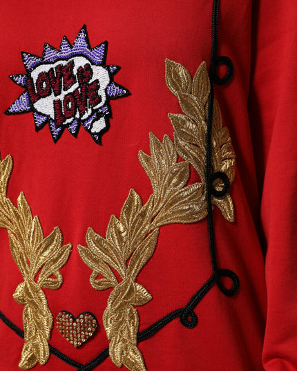 Dolce & Gabbana Red Cotton Queen Sequined Pullover Sweater