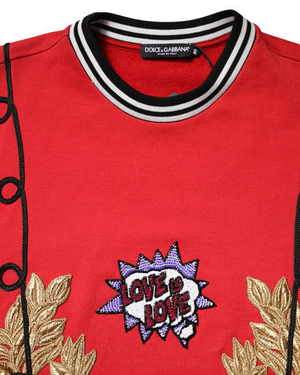 Dolce & Gabbana Red Cotton Queen Sequined Pullover Sweater