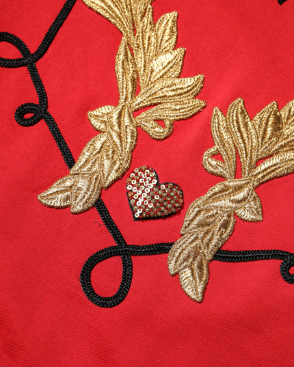 Dolce & Gabbana Red Cotton Queen Sequined Pullover Sweater