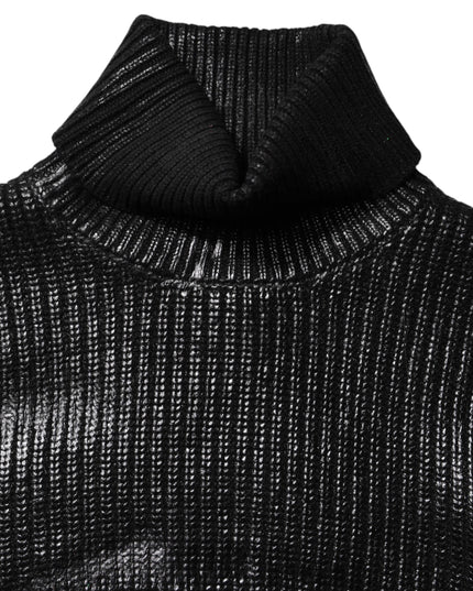 Dolce & Gabbana Black Wool Long Sleeve Turtleneck Cropped Top