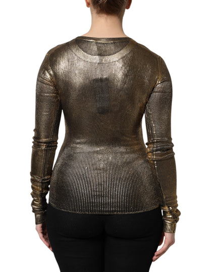 Dolce & Gabbana Gold Round Neck Long Sleeve Pullover Top