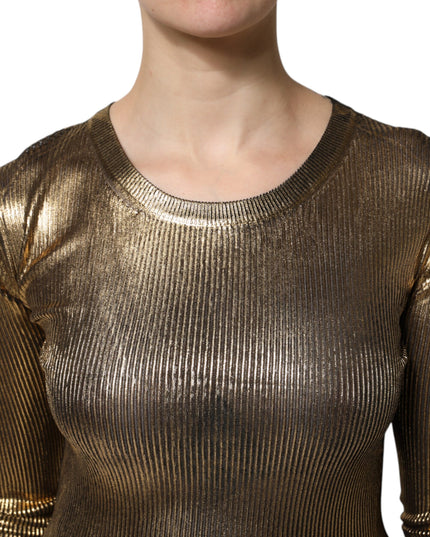 Dolce & Gabbana Gold Round Neck Long Sleeve Pullover Top