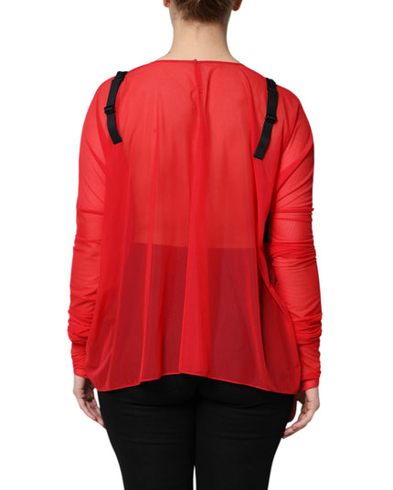 Dolce & Gabbana Red Black Bustier Detailing Long Sleeves Top