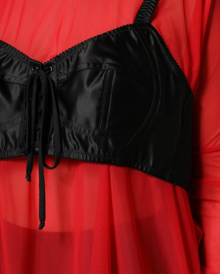 Dolce & Gabbana Red Black Bustier Detailing Long Sleeves Top