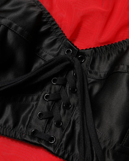 Dolce & Gabbana Red Black Bustier Detailing Long Sleeves Top