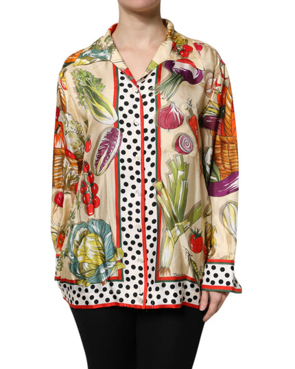 Dolce & Gabbana Multicolor Vegetables Silk Long Sleeves Top