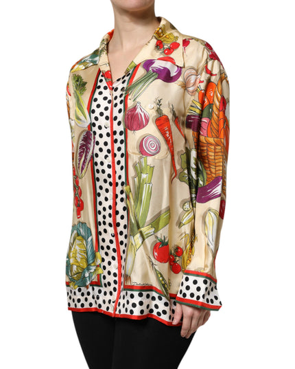 Dolce & Gabbana Multicolor Vegetables Silk Long Sleeves Top