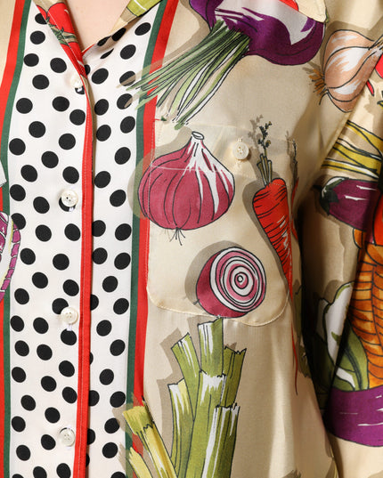 Dolce & Gabbana Multicolor Vegetables Silk Long Sleeves Top