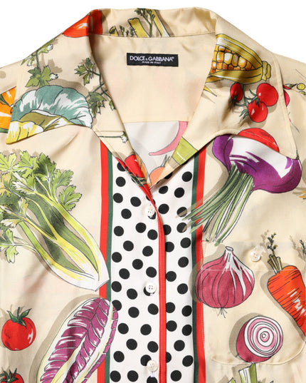 Dolce & Gabbana Multicolor Vegetables Silk Long Sleeves Top